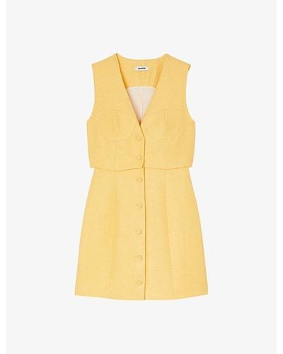 Sandro Corset-style Straight Woven Mini Dress - Yellow