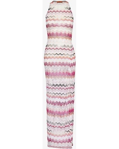 Missoni Chevron Split-hem Knitted Maxi Dress - Pink