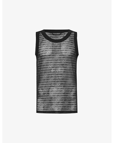 Emporio Armani Branded-print Sleeveless Stretch-mesh Top - Black