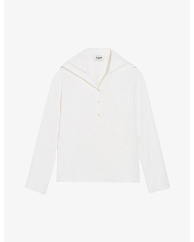 Claudie Pierlot Sailor Embroidered-collar Stretch Linen-blend Top - White