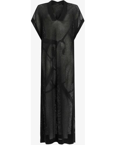 AllSaints A-star Star-embroidered Sleeveless Mesh Maxi Dress - Black