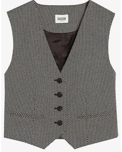 Claudie Pierlot Tily Houndstooth-pattern Sleeveless Stretch-woven Waistcoat - Grey