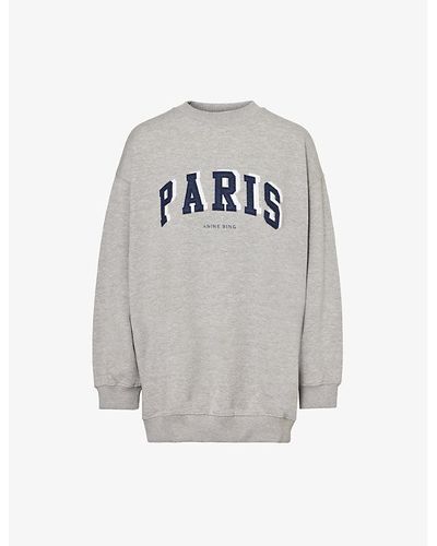 Anine Bing Tyler Paris-print Cotton-blend Sweatshirt - Gray