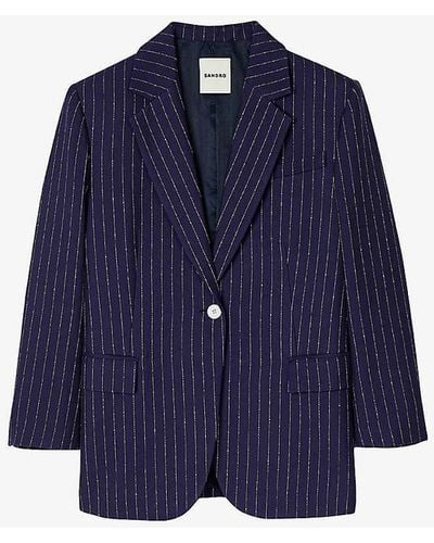 Sandro Marine Stripe-pattern Regular-fit Woven Blazer - Blue