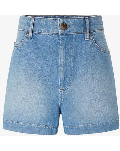 Soeur Aki High-waisted Organic-cotton Denim Shorts - Blue