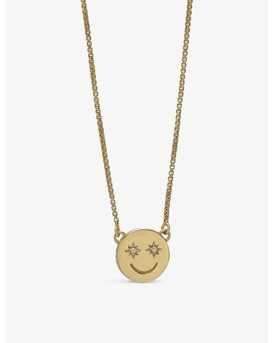 Rachel Jackson Happy Face Mini 22ct -plated Sterling-silver And Cubic Zirconia Pendant Necklace - White