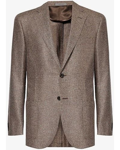 Corneliani Notched-lapel Buttoned-cuff Regular-fit Silk Jacket - Brown