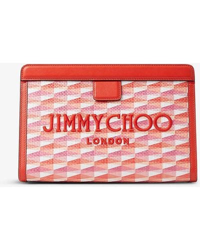Jimmy Choo Avenue Canvas And Leather Pouch - Red
