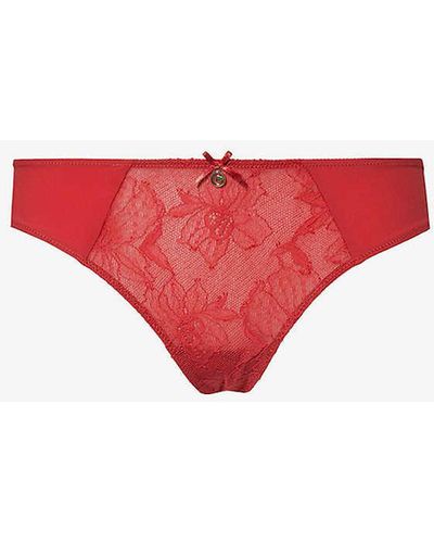 Chantelle Orchids Branded-charm Stretch-mesh Briefs X - Red
