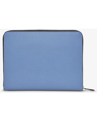 Smythson Panama Leather Folio With Pocket 25.5cm X 34cm - Blue