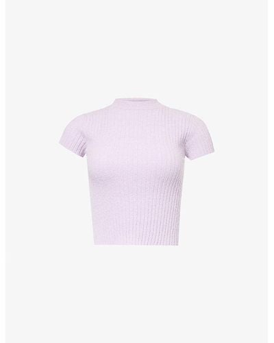 GOOD AMERICAN Mock-neck Ribbed Cotton-blend Top - Purple