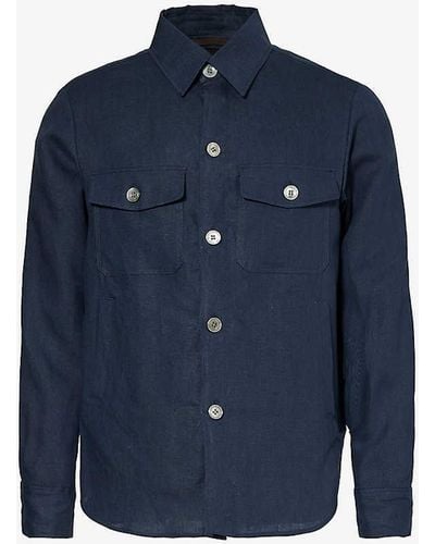 Oscar Jacobson Vy Maverick Spread-collar Regular-fit Linen Overshirt X - Blue