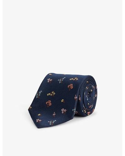 Paul Smith Vy Flower-embroidered Silk Tie - Blue