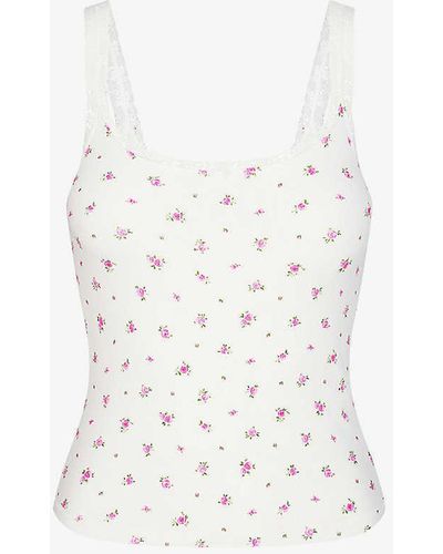 Skims Floral-print Lace-strap Stretch-woven Cami Top X - White
