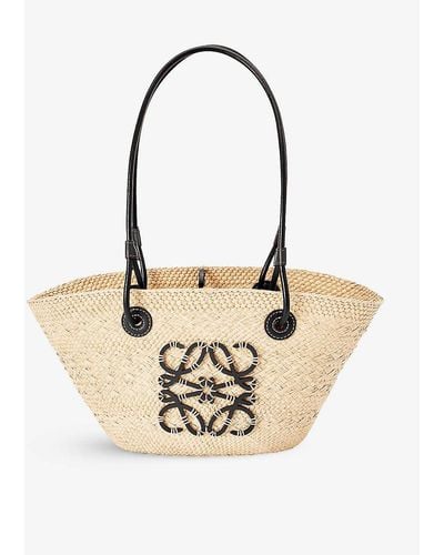 Loewe Paula's Ibiza Anagram Small Iraca Palm And Leather Basket Bag - Natural