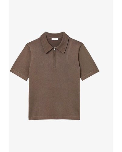 Sandro Zipped Stretch-woven Polo Shirt - Brown
