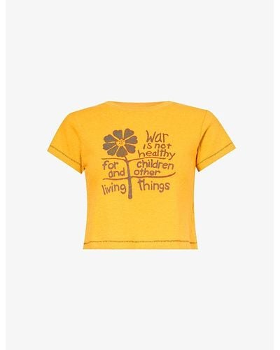 ERL Cropped Text-print Cotton T-shirt - Yellow