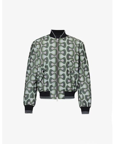 Dries Van Noten Vellow Abstract-pattern Regular-fit Cotton-blend Jacket - Green