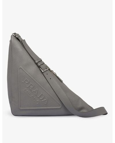 Prada Triangle Large Leather Shoulder Bag - Grey