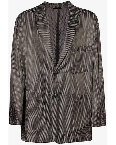 Giorgio Armani Single-breasted Notched-lapel Relaxed-fit Woven Jacket - Grey