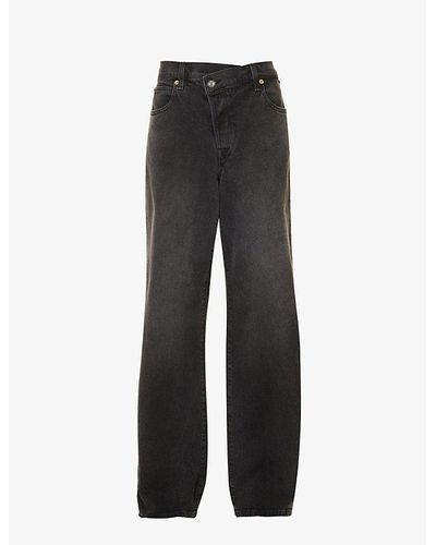 Replay Zelmaa Brand-embroidered Mid-rise Wide-leg Stretch-denim Jeans - Black