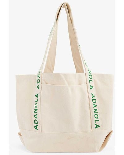 ADANOLA Branded Top-handle Recycled-cotton Tote Bag - Natural