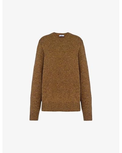 Prada Logo-pattern Wool And Cashmere-blend Sweater - Natural