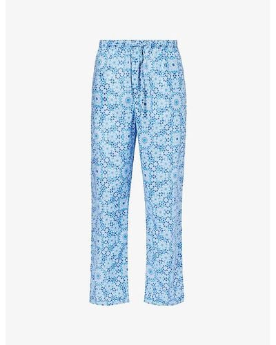 Derek Rose Ledbury Patterned Cotton-poplin Pyjama Bottoms - Blue
