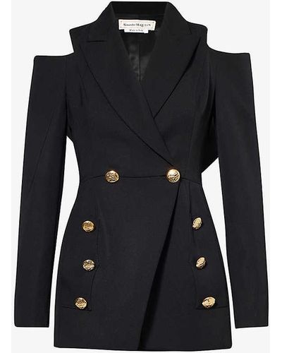 Alexander McQueen Double-breasted Cut-out Slim-fit Wool Blazer - Black