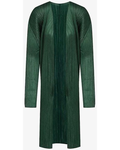 Pleats Please Issey Miyake Basic Relaxed-fit Pleated Woven Cardigan - Green