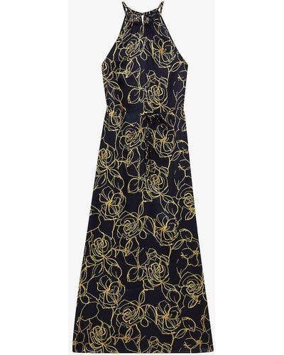 Ted Baker Roxiell Floral-print Halter-neck Woven Maxi Dress - Blue
