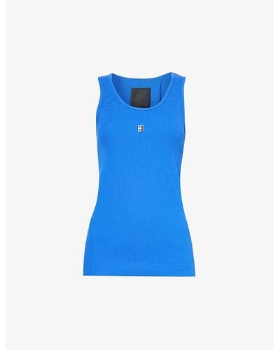 Givenchy Logo-plaque Ribbed Stretch-cotton Tank Top - Blue