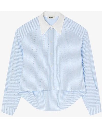 Sandro Rhinestone-embellished Striped Cotton Shirt - Blue