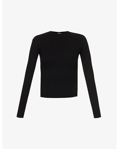 ADANOLA Fitted Long-sleeved Stretch-cotton T-shirt X - Black