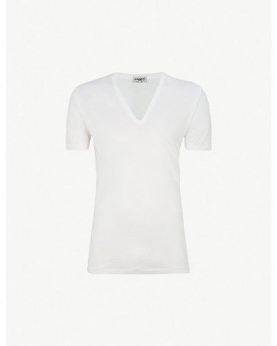 Zimmerli of Switzerland Deep V-neck T-shirt - White