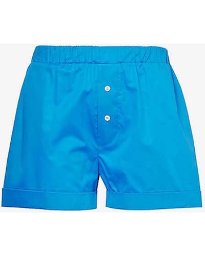 Woera Boxer Elasticated-waist Relaxed-fit Cotton Short - Blue