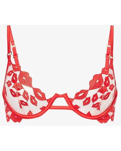 Bluebella Marian Lip-embroidered Recycled Polyester-blend Bra