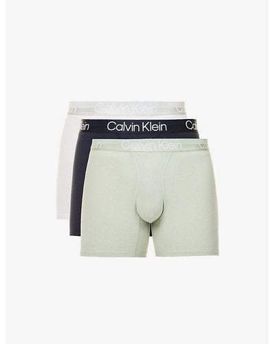 Calvin Klein Logo-waistband Mid-rise Pack Of Three Stretch-cotton Blend Brief - Multicolor