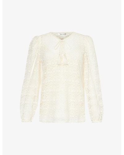 FRAME Lace Tassle Crochet-pattern Cotton Top - White