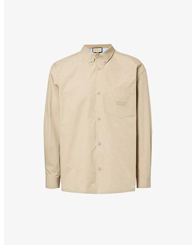 Gucci Brand-embroidered Relaxed-fit Cotton Shirt - Natural