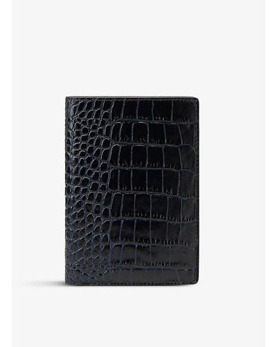 Smythson Mara Croc-embossed Leather Passport Cover - Black