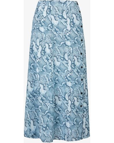 Zadig & Voltaire June Python-print High-waisted Silk-crepe Midi Skirt - Blue