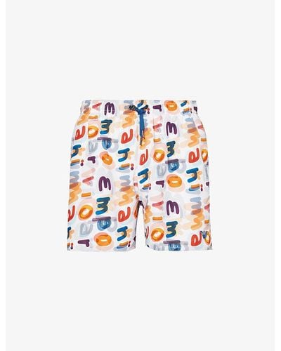 Emporio Armani Brand-print Drawstring Swim Shorts - White