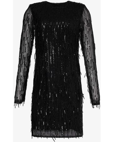 Zac Posen Long-sleeved Sequin-embellished Stretch-woven Mini Dress - Black