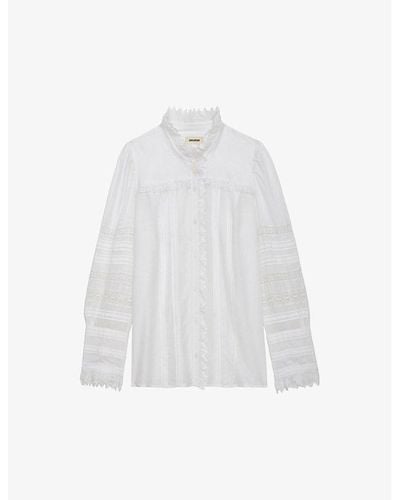 Zadig & Voltaire Trevy Mock-neck Ruffle-trim Cotton-blend Shirt - White