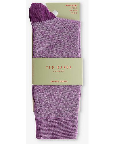Ted Baker Sokksev Geometric-pattern Stretch-knit Socks - Purple