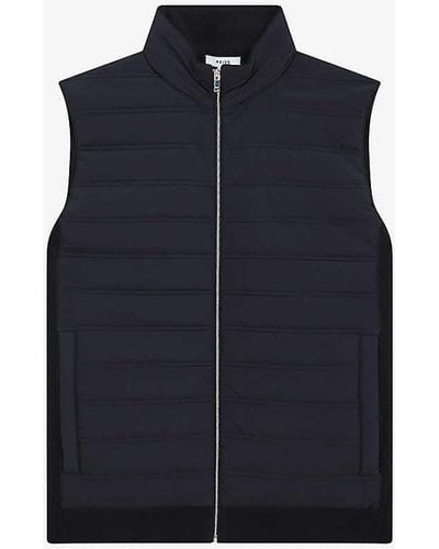 Reiss William Padded Pu And Knitted Gilet - Blue