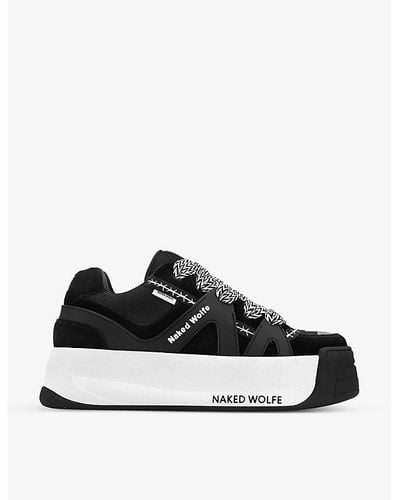 Naked Wolfe Slide Leather, Suede And Mesh Platform Sneakers - Black