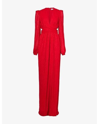 Rebecca Vallance Samantha Metallic-finish V-neck Recycled Polyester Gown - Red