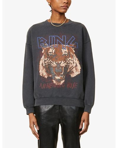 Anine Bing Tiger Graphic-print Cotton-jersey Sweatshirt - Black